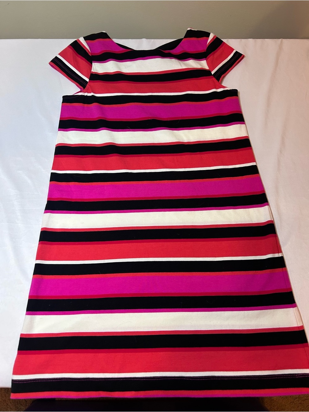 Kate Spade “Skirt The Rules” Girls Dress Pink White Black Stipe W/Black Bow 12Y